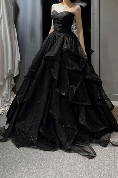 black tulle prom dress Long A-Line Dress, Black Evening Party HZ0429 – vleaqs Size:38 Short Office Dresses ensuring a captivating entrance Blue Dresses for Babyshowers