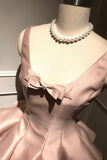 Pink Satin Bow Detail Mini Party Dress with Tulle Ruffle Hem HZ0429