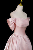Pink Satin Off-the-Shoulder Ball Gown Luxury Formal Evening Dress HZ0429