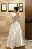 Glamorous Tule Square Neck Evening Gown with Bow Straps for Formal Party HZ0429
