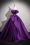 Purple Off-the-Shoulder Satin Ball Gown with Crystal Waist Detail HZ0429