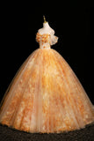 Orange Yellow Off-the-Shoulder Tulle Ball Gown with 3D Flower Embellishments HZ0429