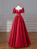 Burgundy Satin Long Prom Dresses, Lovely A-Line Formal Dresses HZ0429