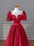 Burgundy Satin Long Prom Dresses, Lovely A-Line Formal Dresses HZ0429