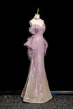 Lilac Sequin Mermaid Evening Gown Off Shoulder Formal Party Dress HZ0429