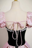 Black Velvet and Pink Satin Long Prom Dress, Lovely A-Line Party Dress HZ0429