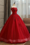 Burgundy Lace Long Formal Evening Dress, A-Line Lace Ball Gown HZ0429