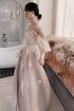 Cute Tulle Lace Long Prom Dresses, A-Line Evening Dresses HZ0429