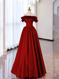Off the Shoulder Satin Burgundy/Pink A-line Princess Dresses HZ0429