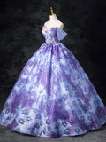 Dreamy Colorful Flowers Purple/blue Prom Dress, Fairy Off the Shoulder A-Line Princess Party Gown HZ0429