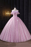 Beautiful Tulle Sequins Long Prom Dress, A-Line Off the Shoulder Party Dress HZ0429