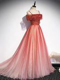 Burgundy Tulle Long Prom Dress, A-Line Off Shoulder Evening Dress HZ0429