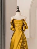 Unique Satin Long Prom Dress, Simple Strapless A-Line Evening Dress HZ0429