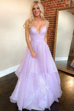 Purple V-Neck Tulle Long Prom Dress, A-Line Evening Party Dress HZ0429