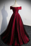 Burgundy Off the Shoulder Prom Dress, A-Line Evening Party Dress HZ0429