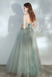 Green Tulle Lace Strapless Long Formal Dress, A-Line Evening Party Dress HZ0429