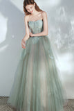 Green Tulle Lace Strapless Long Formal Dress, A-Line Evening Party Dress HZ0429