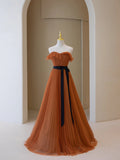 Simple A-Line Strapless Long Prom Dress, Beautiful Tulle Graduation Dress HZ0429