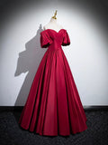 Burgundy Satin Long Prom Dress, Off the Shoulder A-Line Formal Evening Dress HZ0429