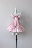 Coquette Pink Satin Strapless Homecoming Dress with Big Bow HZ0429