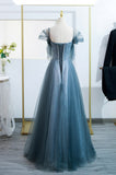Blue Tulle Long A-Line Prom Dress, Lovely Blue Evening Party Dress HZ0429