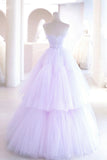 Purple Strapless Tulle Long Formal Gown, Purple A-Line Evening Dress HZ0429