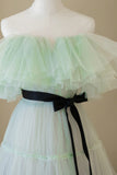 Green Tulle Floor Length Prom Dress, A-Line Off Shoulder Evening Dress HZ0429