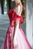A-Line Velvet Tulle Long Prom Dress, Lovely Lace Off the Shoulder Evening Dress HZ0429