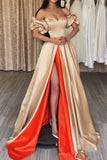 Chic Satin High Split Prom Dress, A-Line Long Party Dress HZ0429