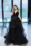 Black Tulle Lace Long Prom Dress, A-Line Evening Dress HZ0429