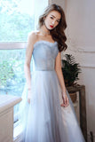 Cute Strapless Tulle Long Prom Dress, A-Line Formal Evening Dress HZ0429