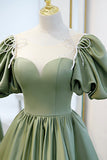 Green Satin A-Line Long Formal Dress, Green Junior Prom Dress HZ0429