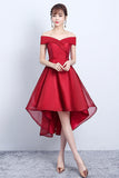 Red V-Neck Tulle High Low Prom Dress, Off the Shoulder Party Dress HZ0429