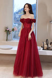 Off the Shoulder Burgundy Long Prom Dresses, A-Line Evening Dresses HZ0429