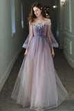 Purple Tulle Lace Long Prom Dress, Ombre Tulle Evening Dress HZ0429