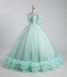 Beautiful Tulle Sequins Long Ball Gown, A-Line Tulle Sweet 16 Dress HZ0429