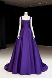 Purple Satin Long Prom Dress, Elegant A-Line Backless Formal Evening Dress HZ0429