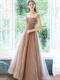 Off Shoulder Tulle Sequins Long Prom Dress, A-Line Formal Dress HZ0429