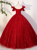 Red Tulle Long A-Line Ball Gown, Red Off Shoulder Formal Dress HZ0429