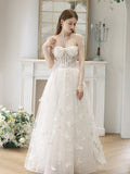 White Tulle Lace Long Formal Dresses, Off Shoulder Evening Dresses HZ0429