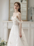 White Tulle Lace Long Formal Dresses, Off Shoulder Evening Dresses HZ0429