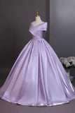 Elegant Lilac Off the Shoulder Satin Prom Dress with Beaded Embellishment HZ0429