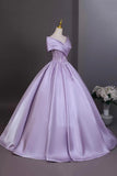 Elegant Lilac Off the Shoulder Satin Prom Dress with Beaded Embellishment HZ0429