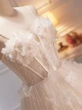Spaghetti Strap Tulle Champagne Long Prom Dress, Champagne Evening Party Dress HZ0429