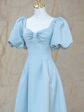 Blue Satin Pearl Long Prom Dress, A-Line Blue Evening Party Dress HZ0429