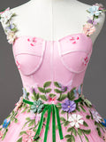 Pink Tulle Flower Long Prom Dresses, Lovely Spaghetti Formal Dresses Sweet 16 Dresses HZ0429