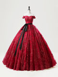 Burgundy Tulle Sequins Floor Length Formal Gown, Elegant A-Line Evening Party Dress HZ0429