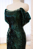 Green Sequins Long Prom Dress, Mermaid Off the Shoulder Evening Party Dress HZ0429