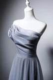 Dusty Blue Strapless Evening Gown with Draped Bodice HZ0429