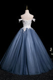 White Floral and Gray Tulle Long Prom Dress, Beautiful A-Line Party Dress HZ0429